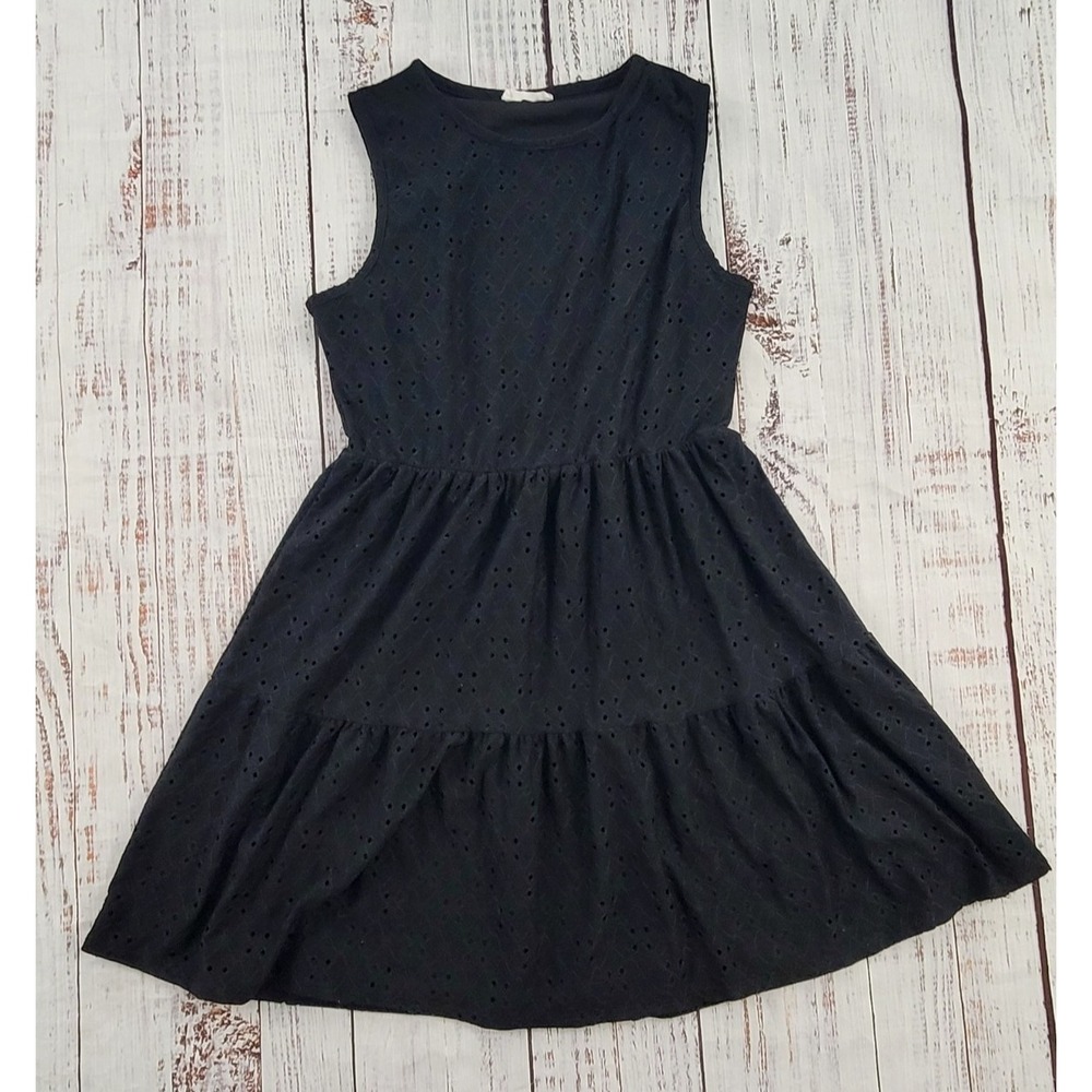 Maddy & Nell Black Eyelet Tiered Sleeveless Flare Dress Junior's Large
